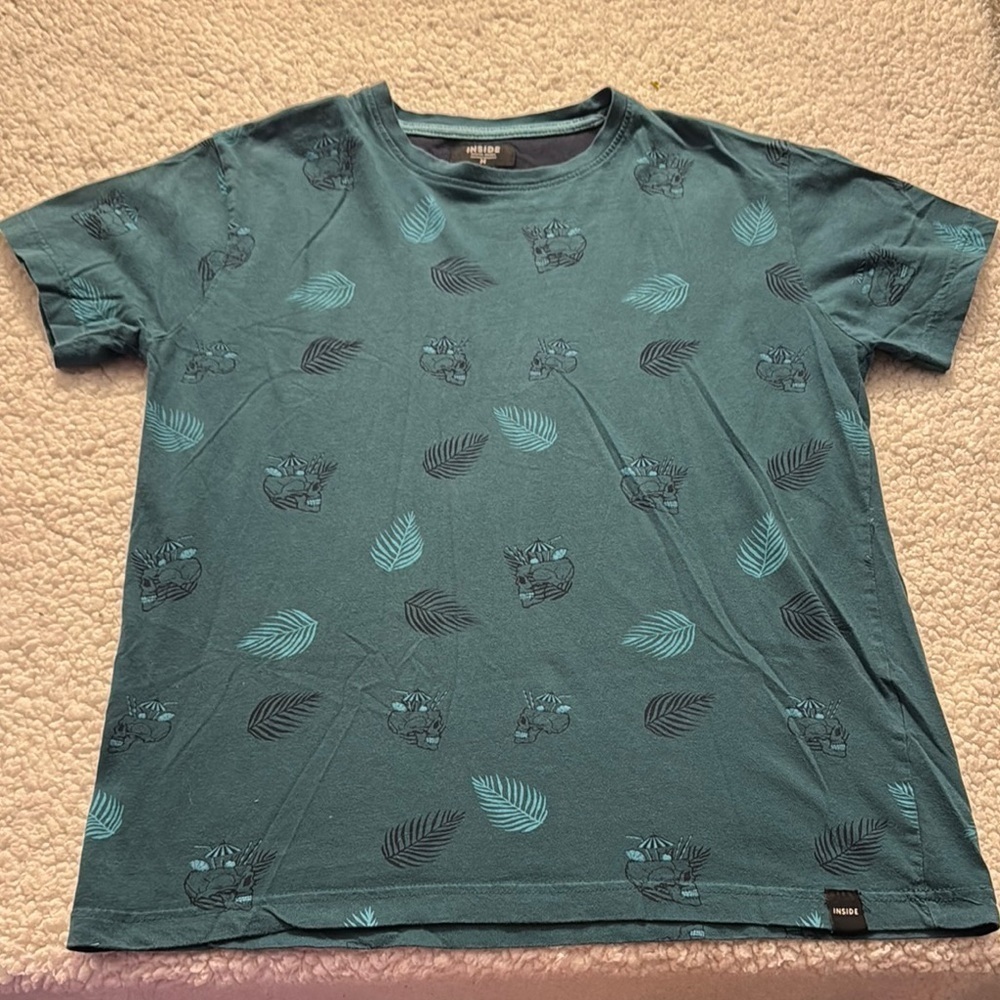 Classic Blue Short Sleeve Tee with Subtle Print